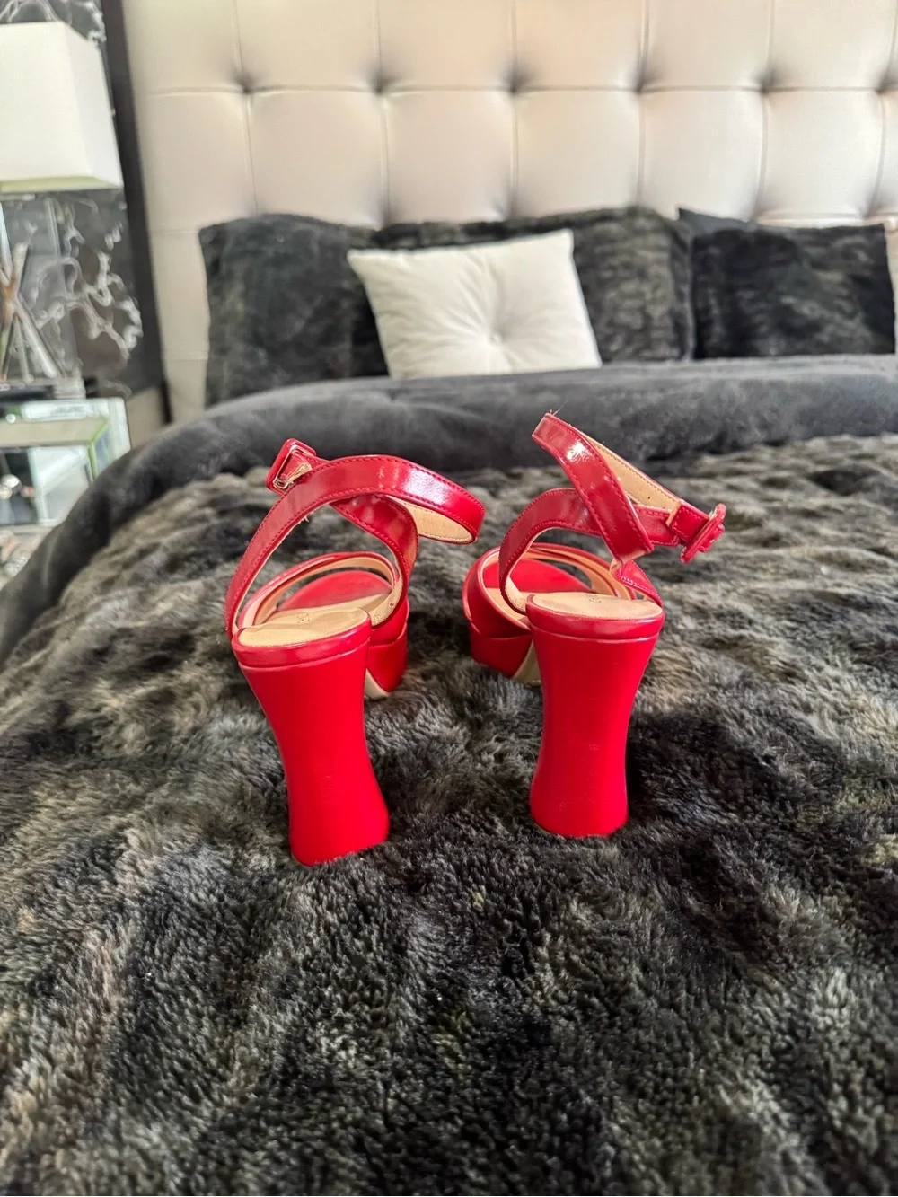 Chinese Laundry Red Crisscross Block Heel Sandals